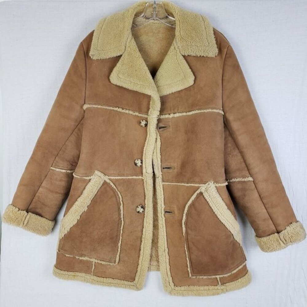 Vintage Lakeland 70s Marlboro Ranch Style Sherpa Shearling Coat Jacket Size 40